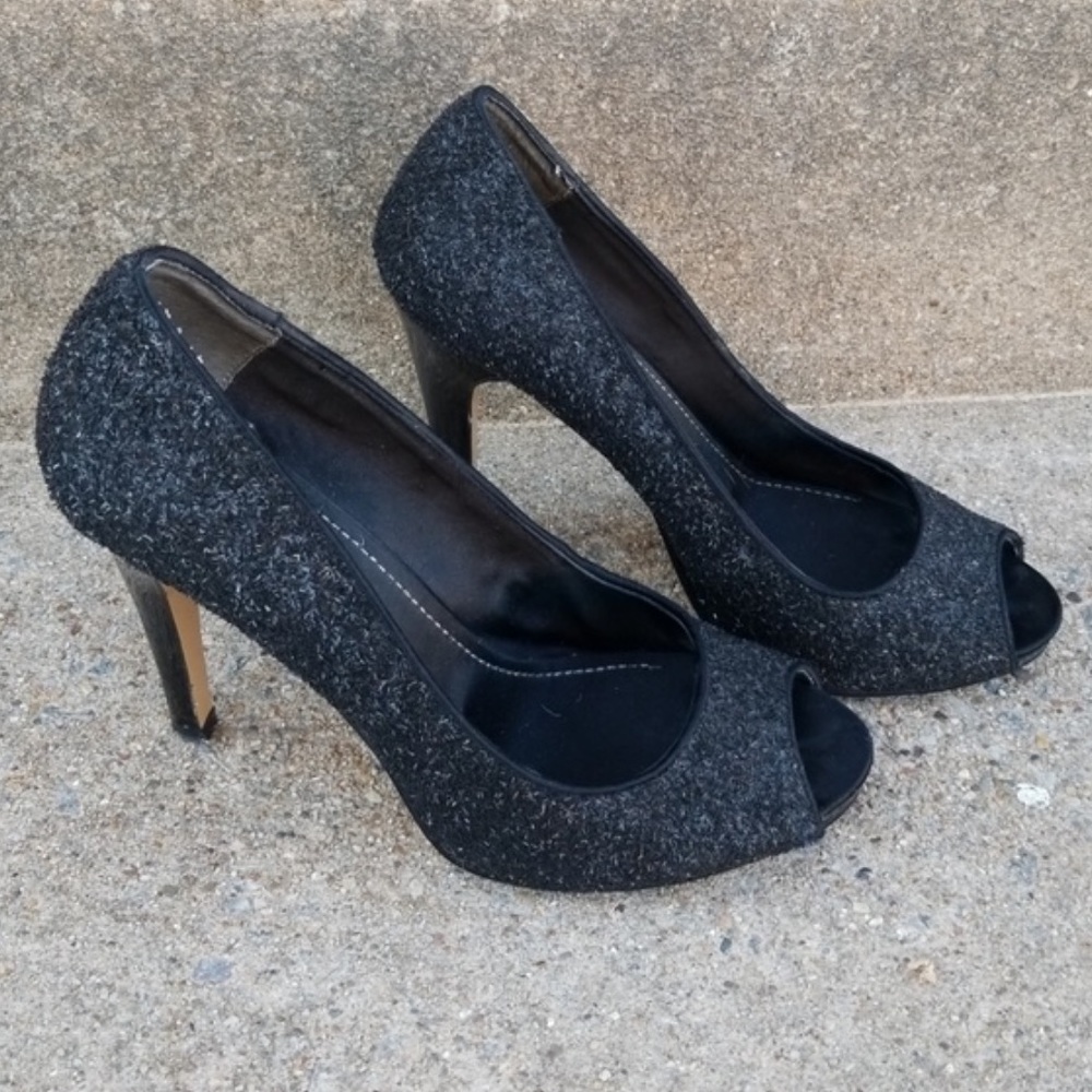 Nine West Escher Navy Sparkly Peep Toe Heels